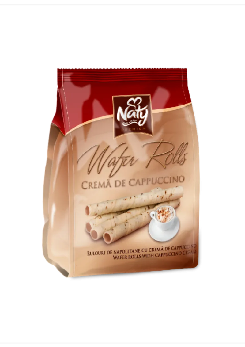 Naty cappuccinós ízű krémmel (55%) töltött ostyatekercsek - Scandic Royal Kft.