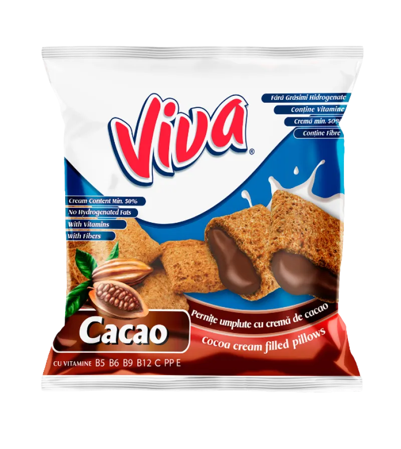 Viva snacks, kakaós ízű krémmel töltött gabonapárnácska - Scandic Royal Kft.