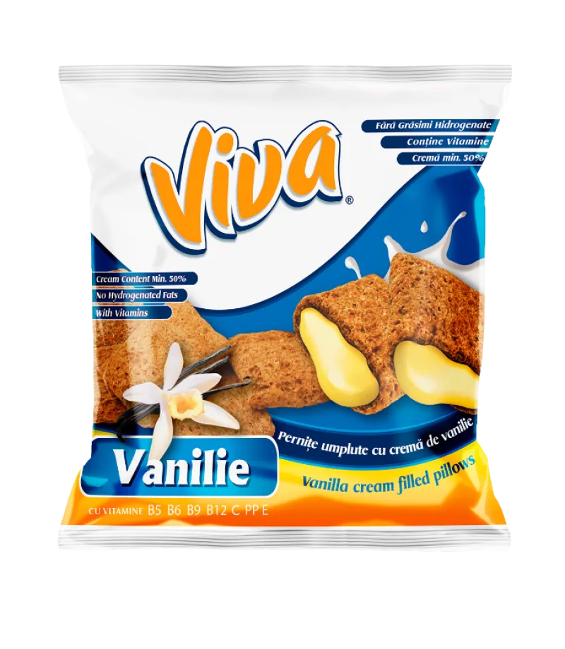 Viva snacks, vaníliás ízű krémmel töltött gabonapárnácska - Scandic Royal Kft.